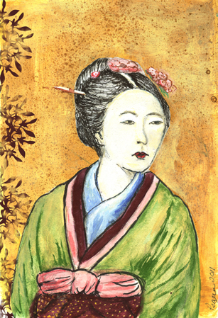 Japanese Woman painting by Pegeen Shean 
